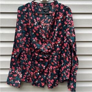 Something Navy wrap long sleeve floral blouse size medium